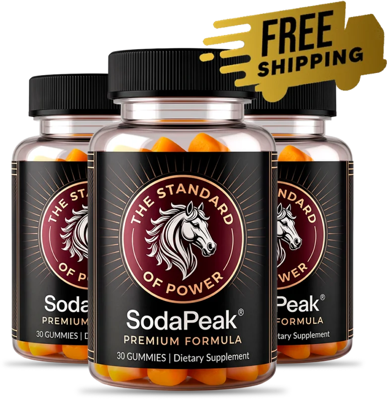 SodaPeak official website — three bottles of SodaPeak Male Vitality, 30 gummies each
