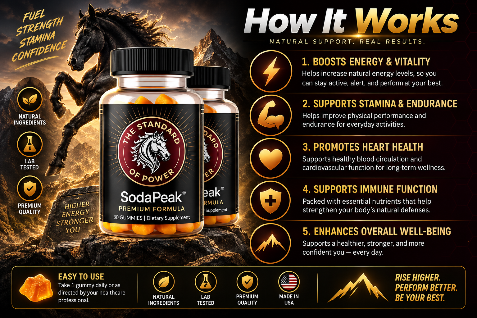 How SodaPeak works — supports healthy glucose levels, boosts energy and stamina balance, supports vitality health, enhances vitality vitality